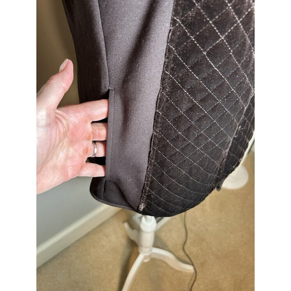 Susan Graver Weekend Velour Quilted Knit Zip Front Vest Brown S